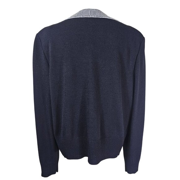 St. John Santana Knit Black Cardigan Sweater L Houndstooth Shimmer Trim Formal - Picture 3 of 12